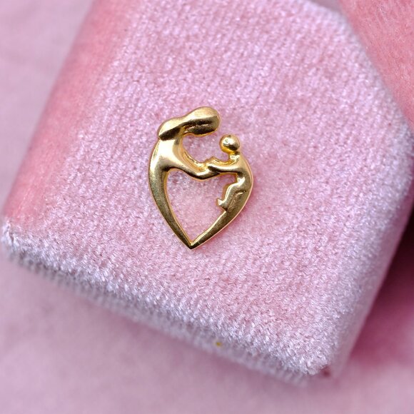 14K Real Yellow Gold Dainty Small "Mother & Child" Pendant. - Picture 2 of 10